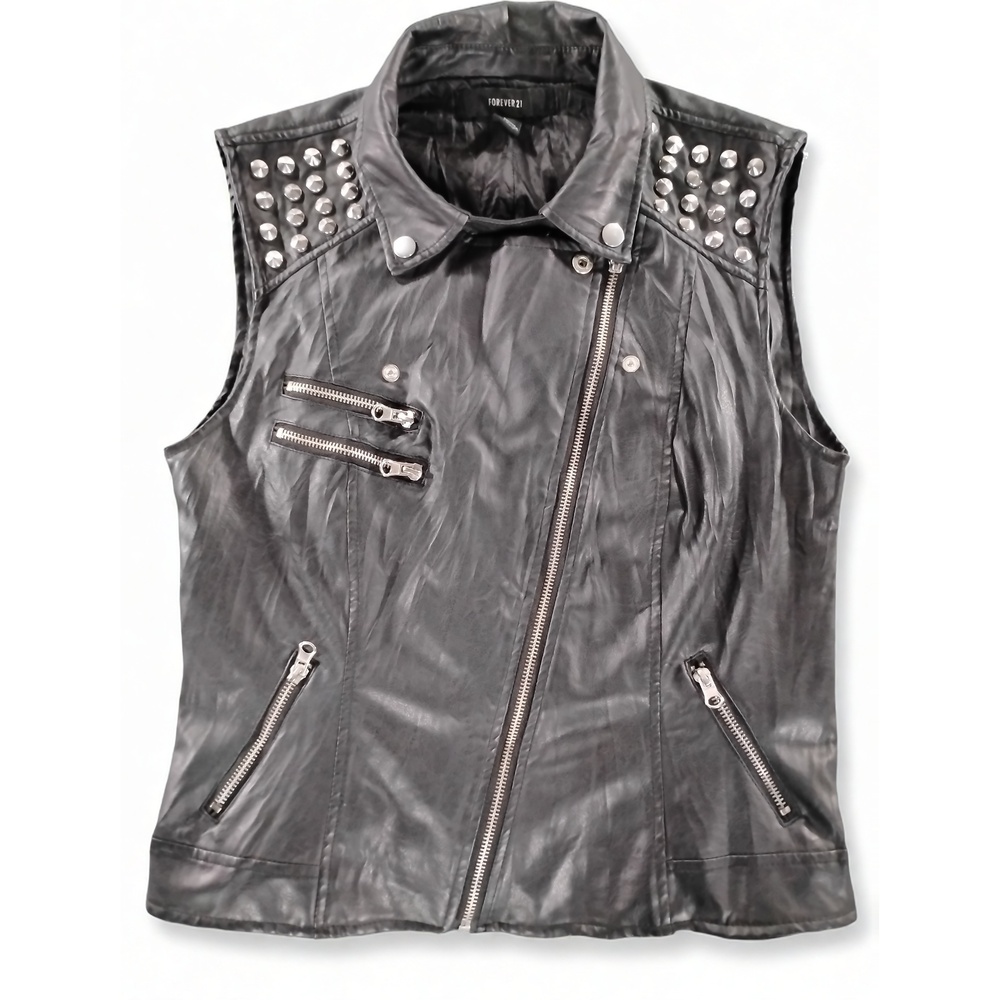 Forever 21 Moto Vest Large Faux Leather Punk Grunge Streetwear Biker Jacket